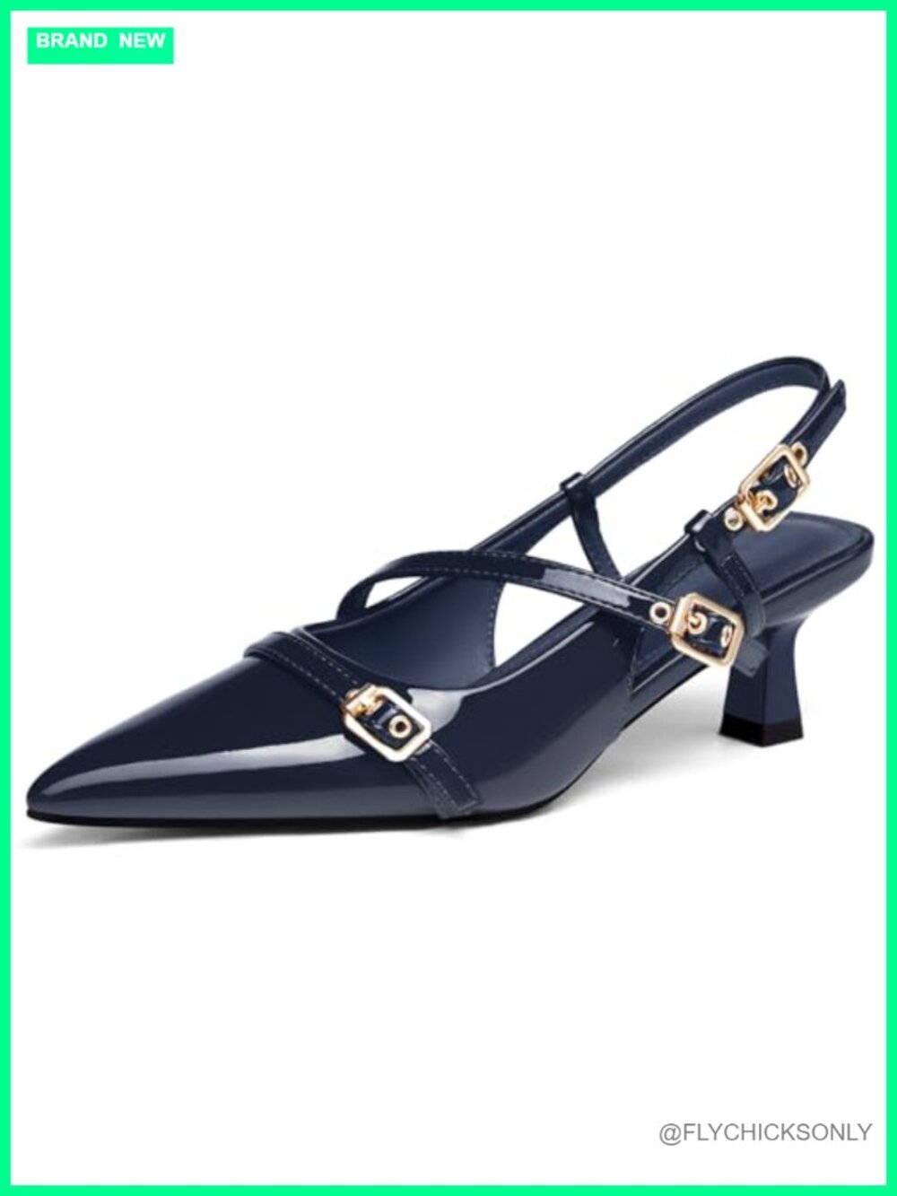 Women's Slingback Kitten Heel Pointed Toe Pumps Faux Leather